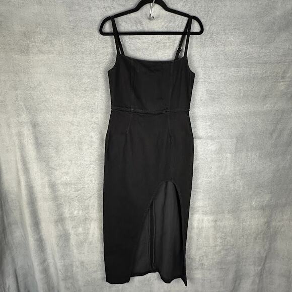 Reformation Jeans Dress Womens 6 Black Grazia Denim Midi Sleeveless Party Sexy - Picture 2 of 15